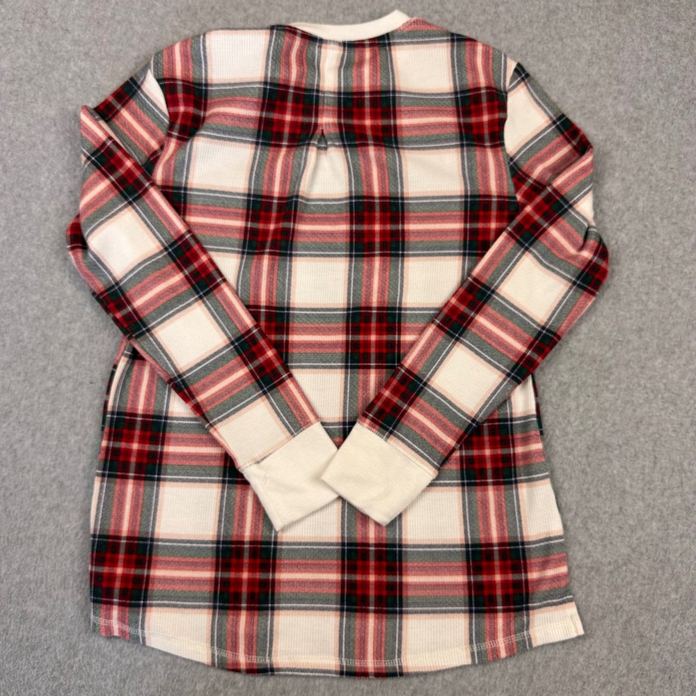 Stars Above Womens XS Plaid Thermal Waffle Knit Top Red Green White‎ Long Slv - Picture 8 of 8
